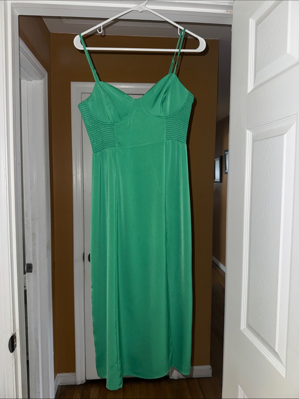 Dynamite Emerald Green Midi Slip Dress with Spaghetti Straps
